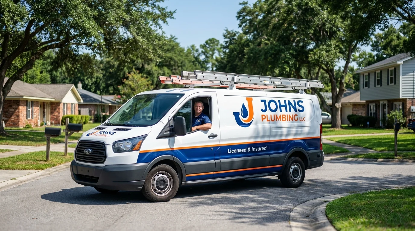 Johns Plumbing LLC service van in Muscle Shoals, AL