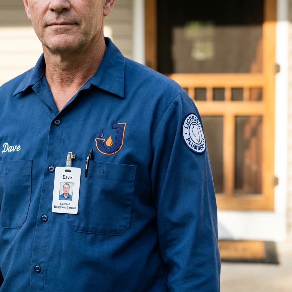 Licensed plumber showing ID badge in Muscle Shoals, AL