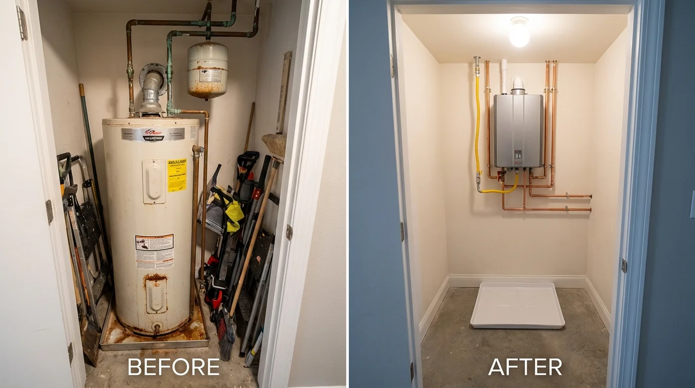 Tank water heater versus wall-mounted tankless unit comparison for Muscle Shoals, AL homeowners